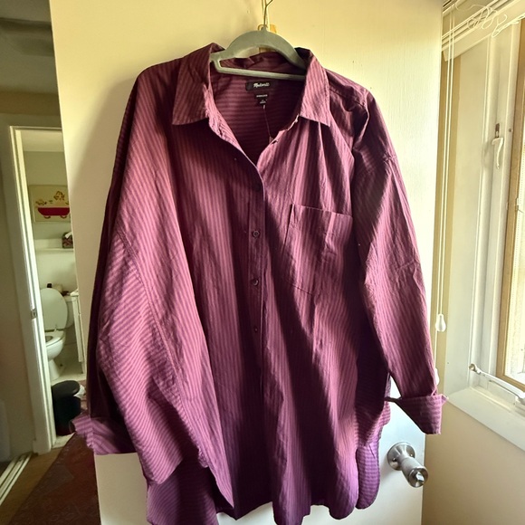 Madewell Tops - Madewell Burgundy Striped Oversized Shirt
